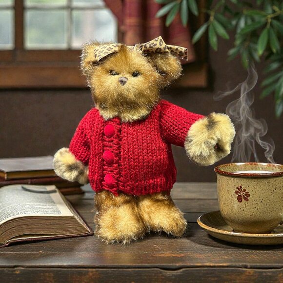 Bearington Bear in Red Knitted Sweater, Fully Jointed Collectible Stuffed Animal - Picture 2 of 7